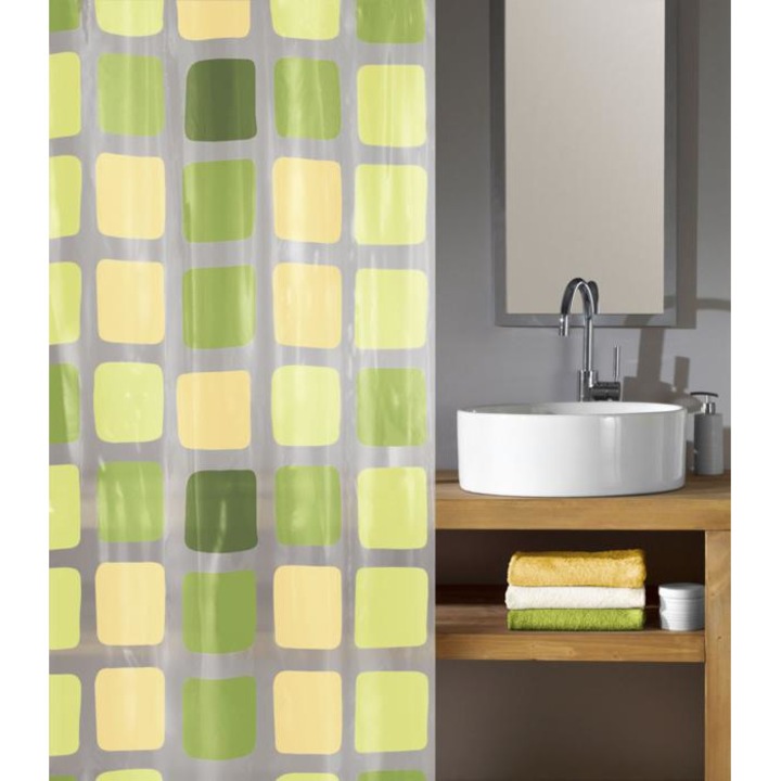 Perdea de dus Kleine Wolke Patrate Verde cu Galben Sonny Alge din plastic ecologic 180x200cm