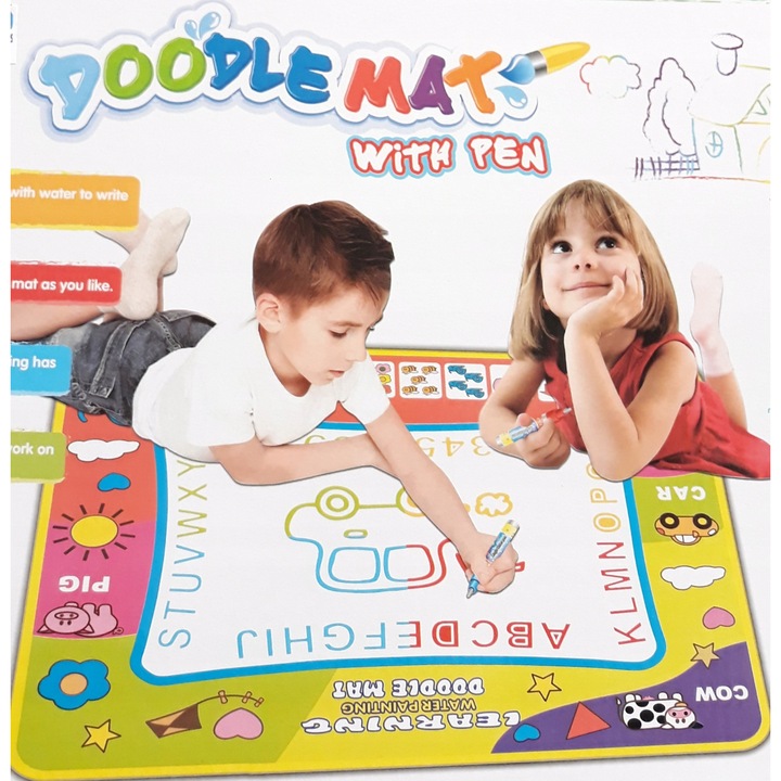 Covoras creativ pentru pictura idealSTORE Magic Water Paint, Dimensiuni 80 x 60 cm, Confectionat dintr-o panza de ulei, Sustine dezvoltarea creativitatii, invata precizia si sporeste imaginatia