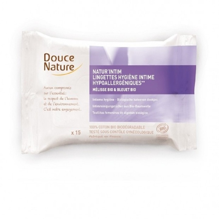 Мокри интимни кърпички Douce Nature, Органични, 15 бр./опаковка