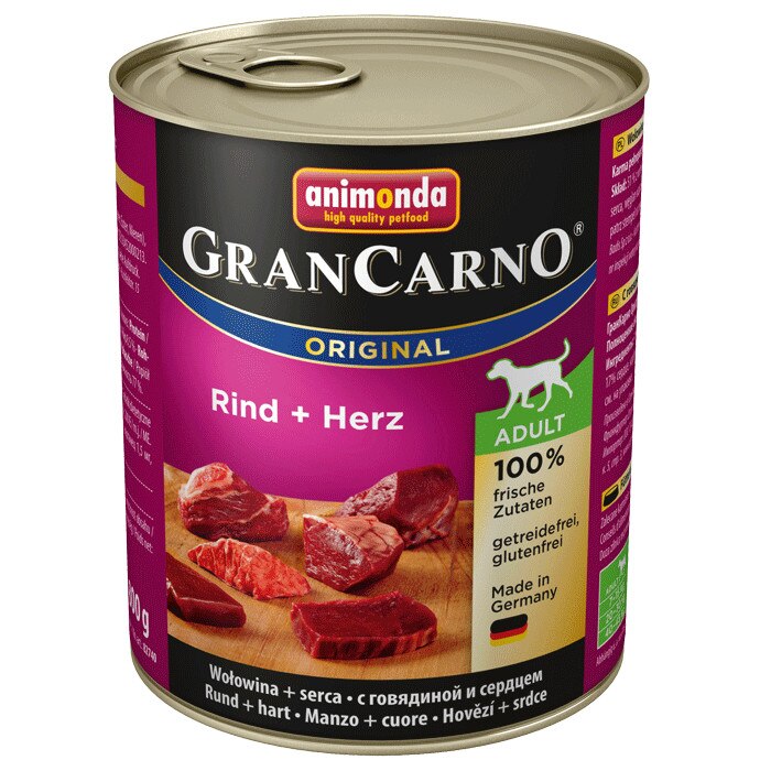 Hrana umeda pentru caini Animonda Gran Carno, Adult, Vita si Inima, 800g