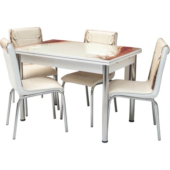 Set masa extensibila Sani Straw cu blat geam securizat, cu 4 scaune piele eco, 110-170x70x75 Set masa extensibila Sani Straw cu blat geam securizat, cu 4 scaune piele eco, 110-170x70x75