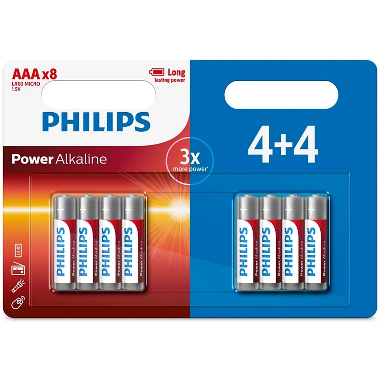 Baterii Philips Power Alkaline AAA, 4+4 buc