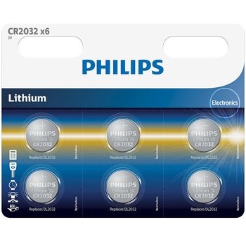Baterii Philips CR2032 Lithium 3.0V, 6 buc Baterii Philips CR2032 Lithium 3.0V, 6 buc