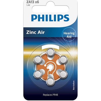 Baterii Philips ZA13 Zinc Air 1.4V, pentru Aparate Auditive, 6 Buc Baterii Philips ZA13 Zinc Air 1.4V, pentru Aparate Auditive, 6 Buc