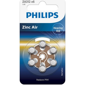 Baterii Philips ZA312 Zinc Air 1.4V, pentru Aparate Auditive, 6 buc Baterii Philips ZA312 Zinc Air 1.4V, pentru Aparate Auditive, 6 buc