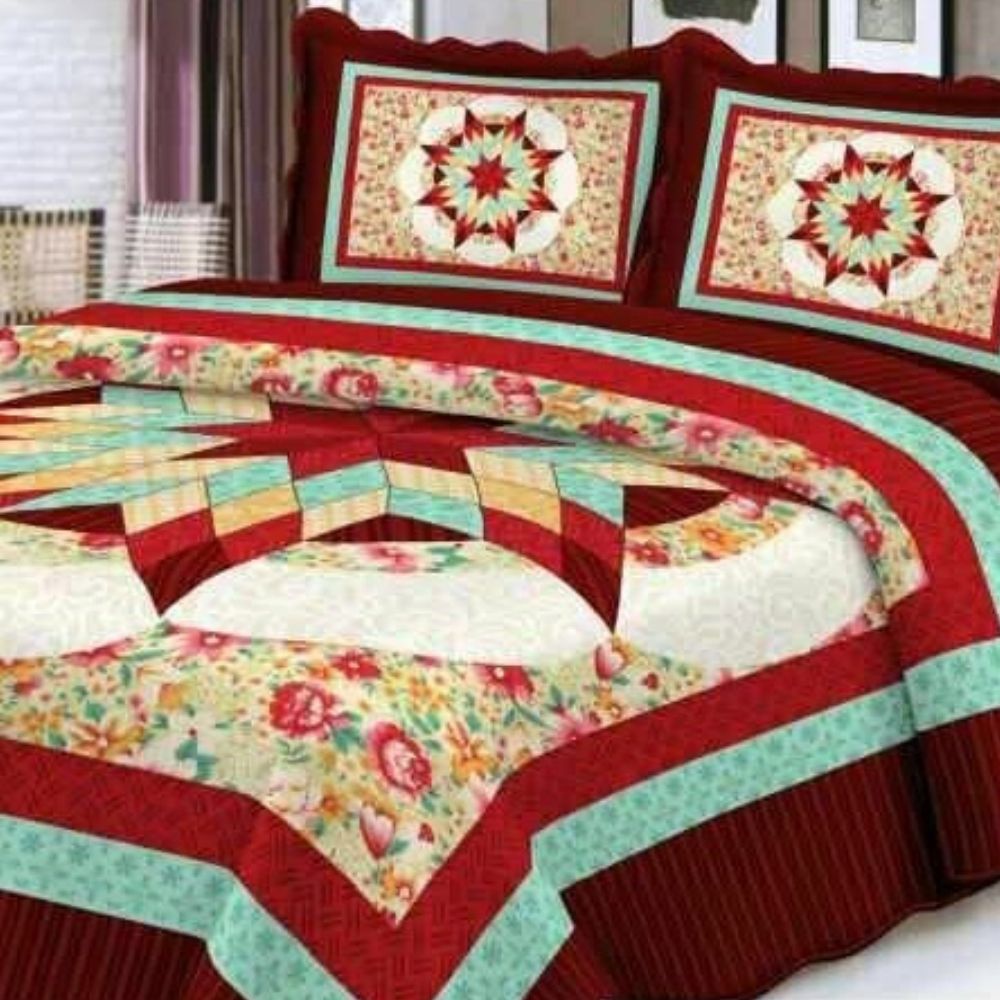 Cuvertura de pat + 2 Fete de Perne, Bumbac Tip Finet, Imprimata, Pat 2 persoane, CFI-03