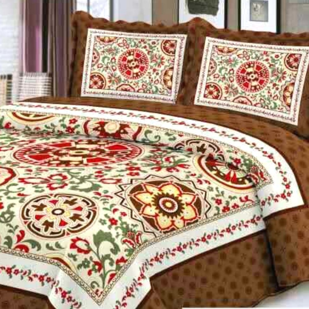 Cuvertura de pat + 2 Fete de Perne, Bumbac Tip Finet, Imprimata, Pat 2 persoane, CFI-05