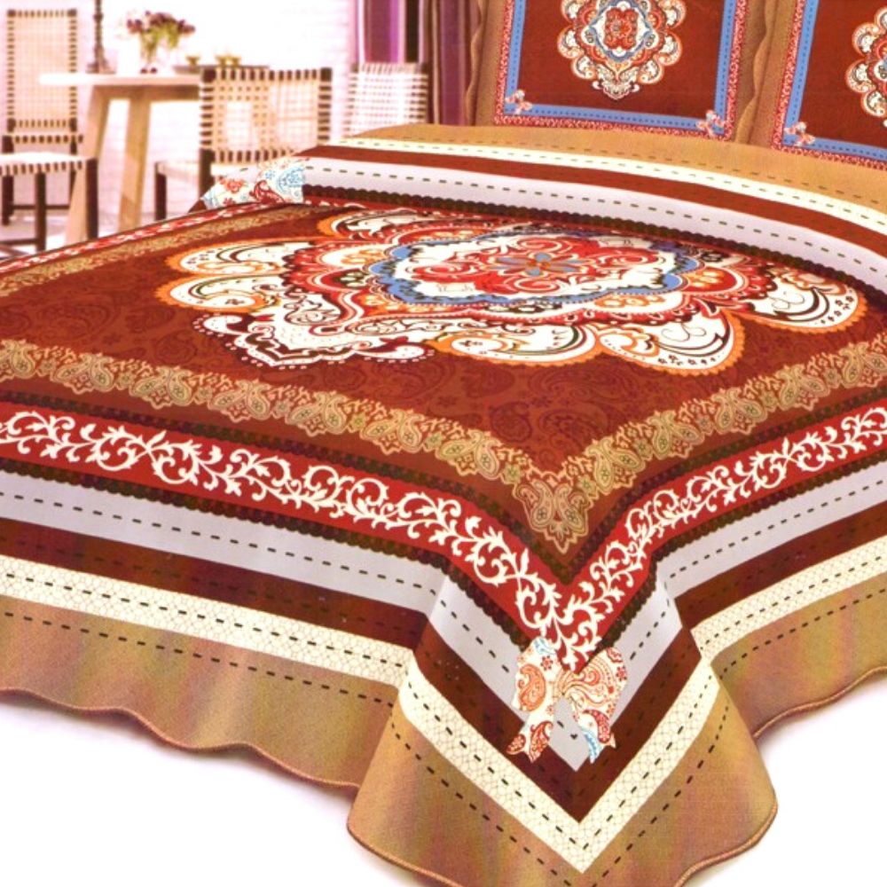 Cuvertura de pat + 2 Fete de Perne, Bumbac Tip Finet, Imprimata, Pat 2 persoane, CFI-08