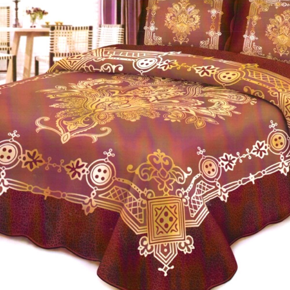 Cuvertura de pat + 2 Fete de Perne, Bumbac Tip Finet, Imprimata, Pat 2 persoane, CFI-10