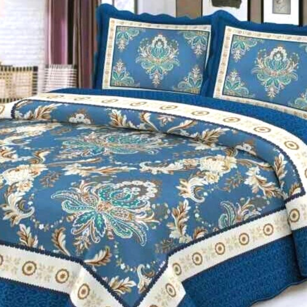 Cuvertura de pat + 2 Fete de Perne, Bumbac Tip Finet, Imprimata, Pat 2 persoane, CFI-09