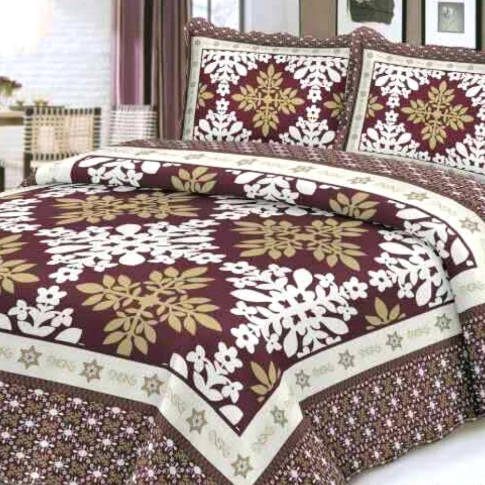 Cuvertura de pat + 2 Fete de Perne, Bumbac Tip Finet, Imprimata, Pat 2 persoane, CFI-14