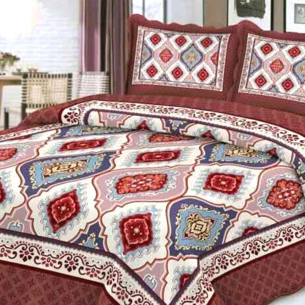 Cuvertura de pat + 2 Fete de Perne, Bumbac Tip Finet, Imprimata, Pat 2 persoane, CFI-19