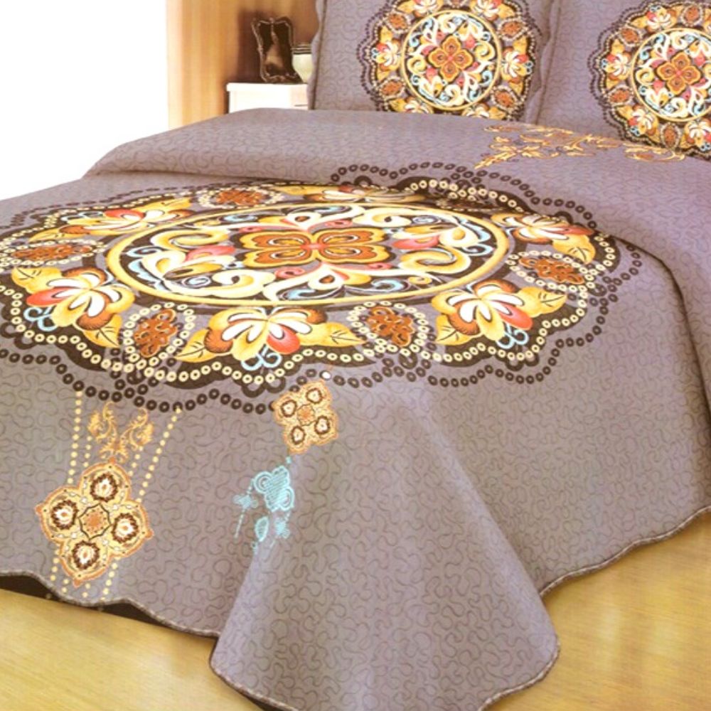 Cuvertura de pat + 2 Fete de Perne, Bumbac Tip Finet, Imprimata, Pat 2 persoane, CFI-26