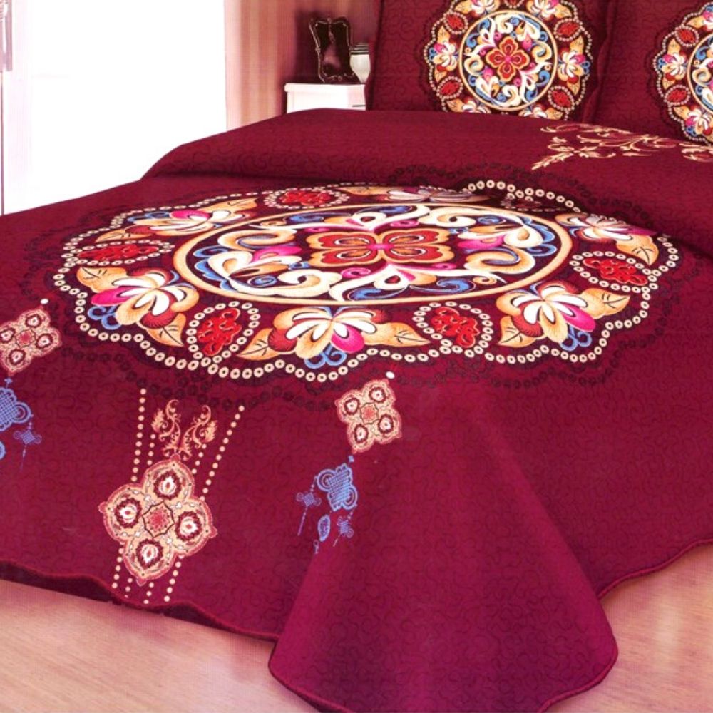 Cuvertura de pat + 2 Fete de Perne, Bumbac Tip Finet, Imprimata, Pat 2 persoane, CFI-27