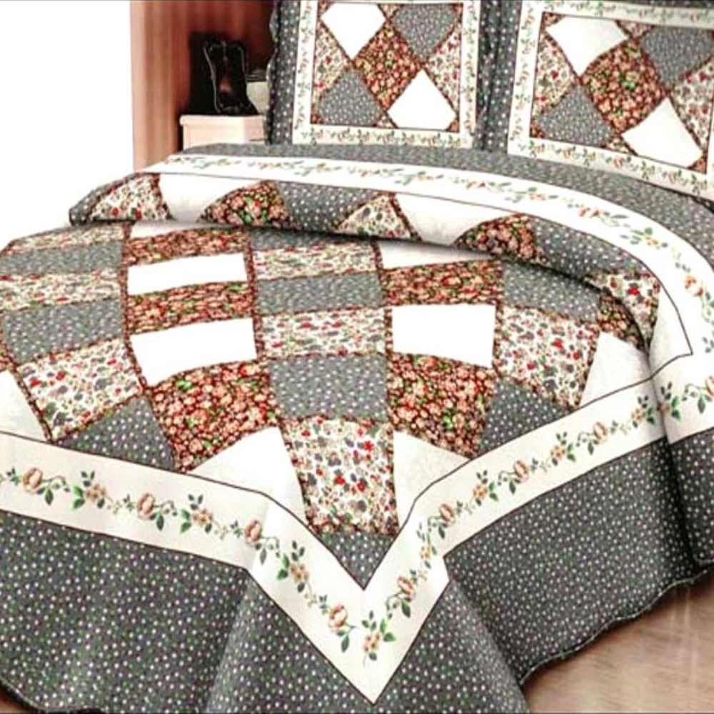 Cuvertura de pat + 2 Fete de Perne, Bumbac Tip Finet, Imprimata, Pat 2 persoane, CFI-30