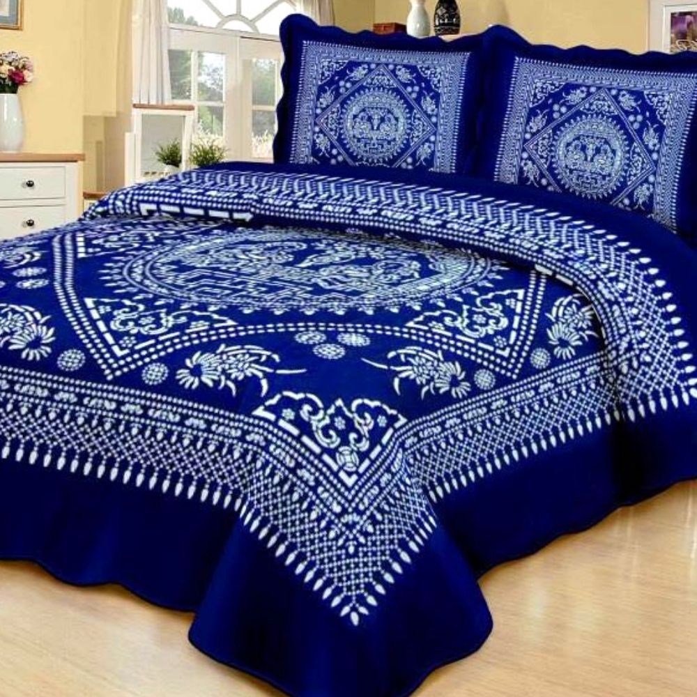 Cuvertura de pat + 2 Fete de Perne, Bumbac Tip Finet, Imprimata, Pat 2 persoane, CFI-32