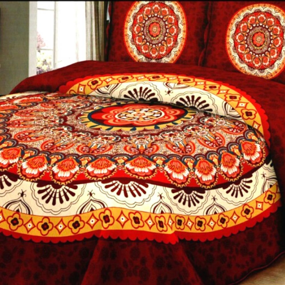 Cuvertura de pat + 2 Fete de Perne, Bumbac Tip Finet, Imprimata, Pat 2 persoane, CFI-33