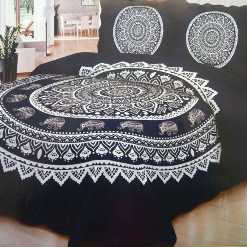 Cuvertura de pat + 2 Fete de Perne, Bumbac Tip Finet, Imprimata, Pat 2 persoane, CFI-35