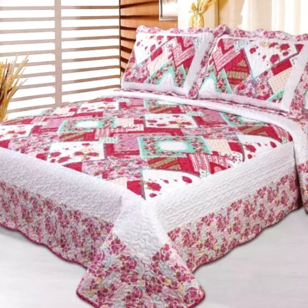 Cuvertura de pat + 2 Fete de Perne, Bumbac Tip Finet, Imprimata, Pat 2 persoane, CFI-36