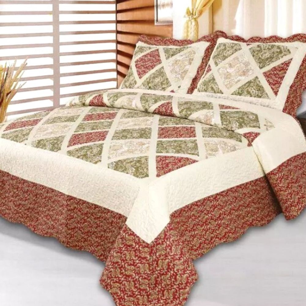 Cuvertura de pat + 2 Fete de Perne, Bumbac Tip Finet, Imprimata, Pat 2 persoane, CFI-40