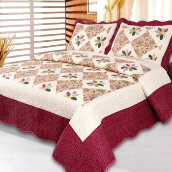 Cuvertura de pat + 2 Fete de Perne, Bumbac Tip Finet, Imprimata, Pat 2 persoane, CFI-42 Cuvertura de pat + 2 Fete de Perne, Bumbac Tip Finet, Imprimata, Pat 2 persoane, CFI-42