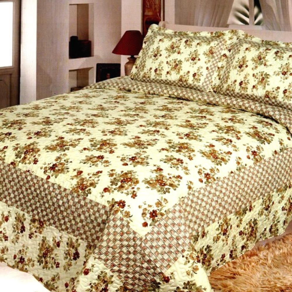 Cuvertura de pat + 2 Fete de Perne, Bumbac Tip Finet, Imprimata, Pat 2 persoane, CFI-44