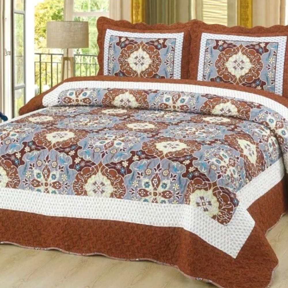 Cuvertura de pat + 2 Fete de Perne, Bumbac Tip Finet, Imprimata, Pat 2 persoane, CFI-50