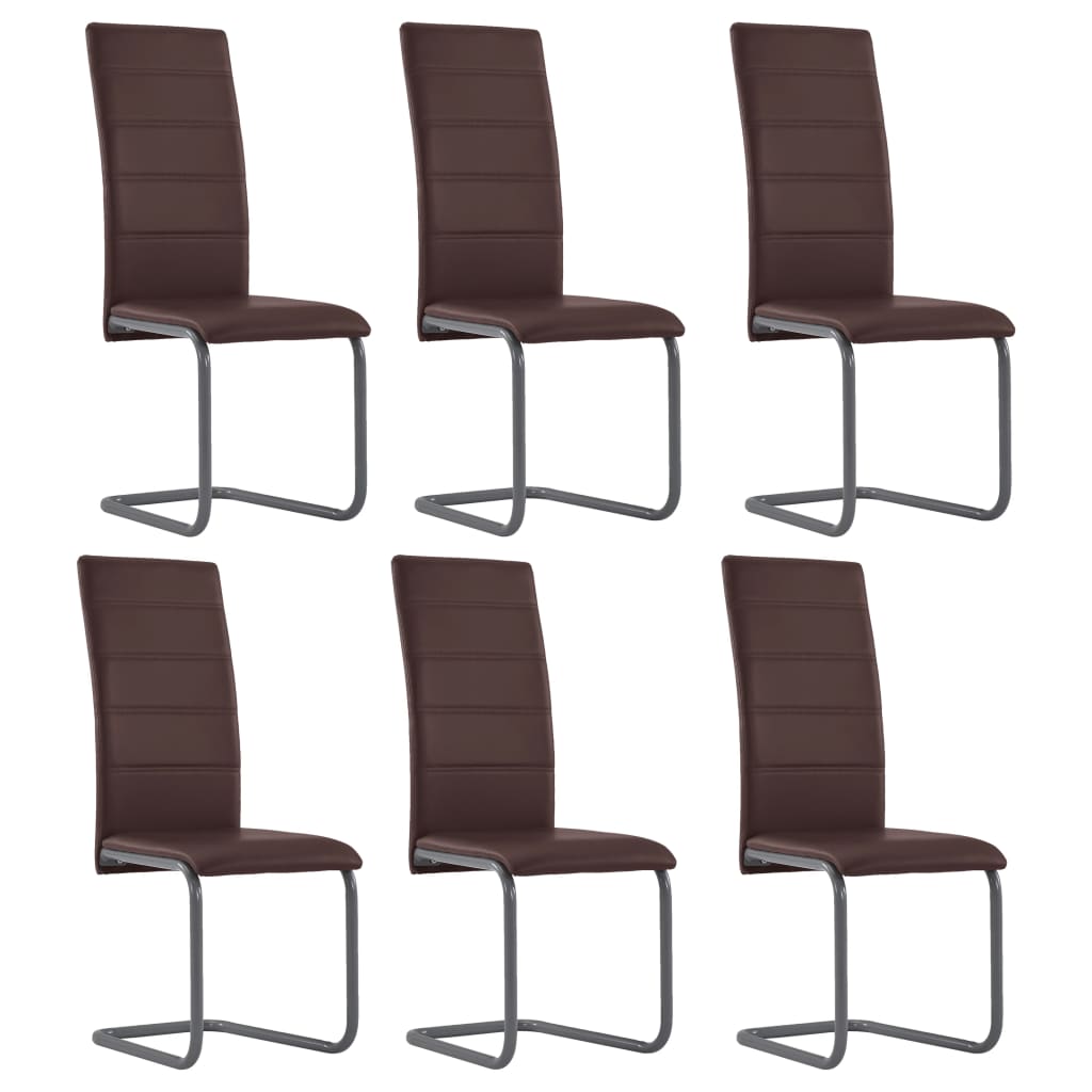 Set 6 scaune bucatarie, vidaXL, Piele ecologica/Otel, 41 x 52,5 x 102,5 cm, Maro