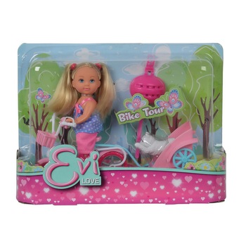 Set de joaca Evi Love - Cu bicicleta si animalut, 12 cm Set de joaca Evi Love - Cu bicicleta si animalut, 12 cm