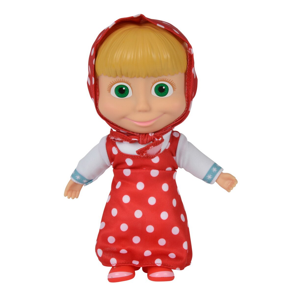 Papusa Masha and the Bear, cu corp moale, rochita cu buline, 23 cm
