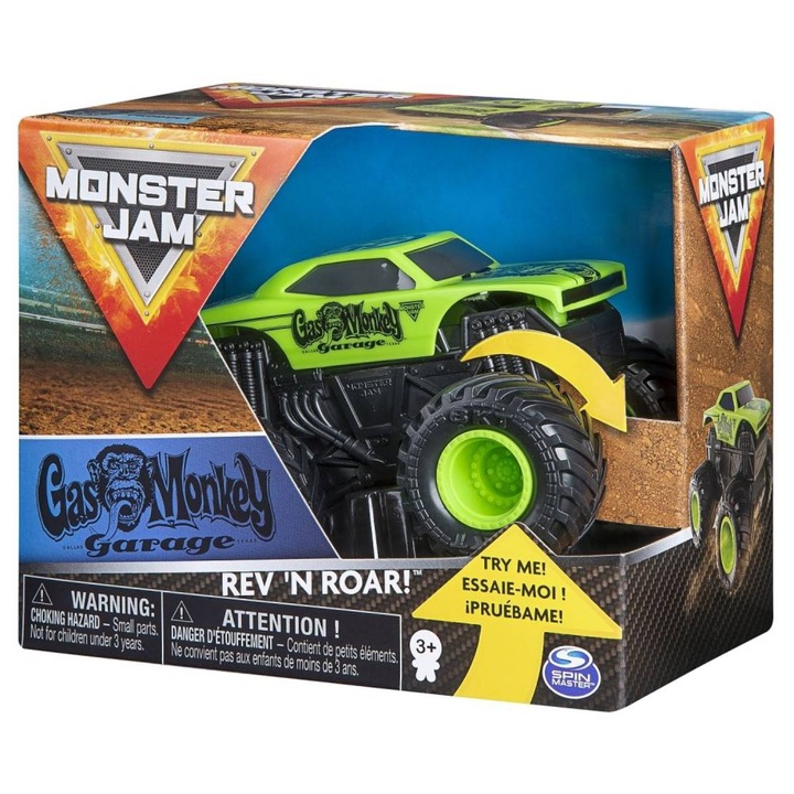 Masinuta Monster Jam Rev 'N Roar - Gas Monkey, scara 1:43