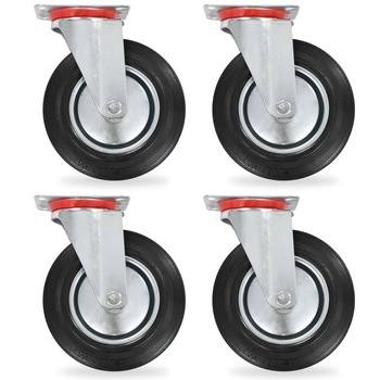Set de 4 roti pivotante cu greutate maxima de 180 kg vidaXL, Metal, 135 x 105 mm, Negru Set de 4 roti pivotante cu greutate maxima de 180 kg vidaXL, Metal, 135 x 105 mm, Negru