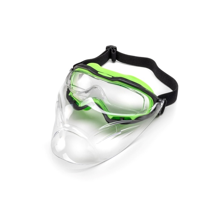 Комплект Защитни очила ACTIVE GEAR, Active VISION V340 + Предпазен шлем Active VISION V345 - Покритие против изпотяване - Покритие против надраскване - Устойчивост на удар - Защита срещу течности и прах , Цвят на обектива: Безцветно
