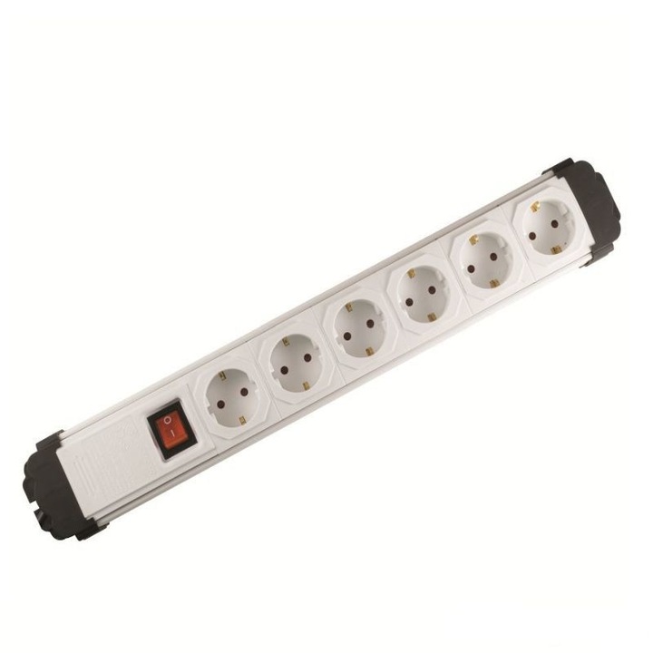 Разклонител, Ключ, 6 гнезда, 2 м, Бял