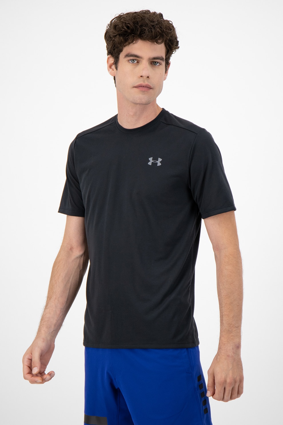 Under Armour, Tricou cu decolteu la baza gatului si detaliu logo, pentru fitness, Negru