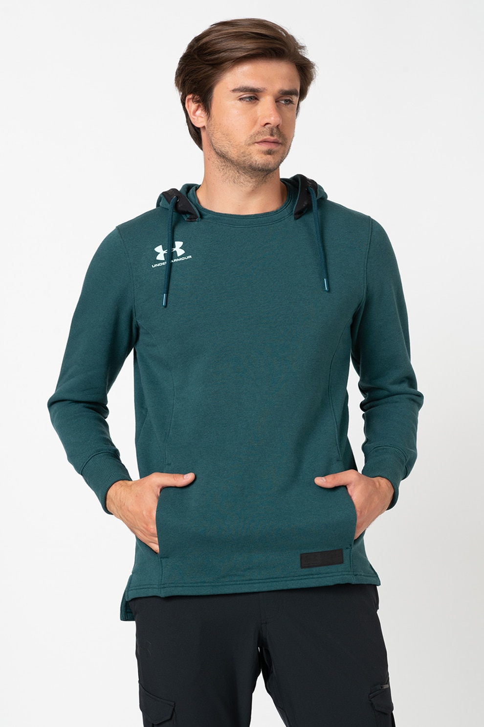 Under Armour, Hanorac cambrat din fleece Accelerate Off-Pitch, Verde englez