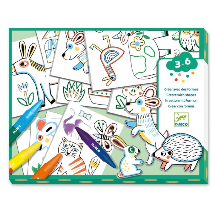 Set creativ de desen cu creioane colorate Djeco - Forme diferite