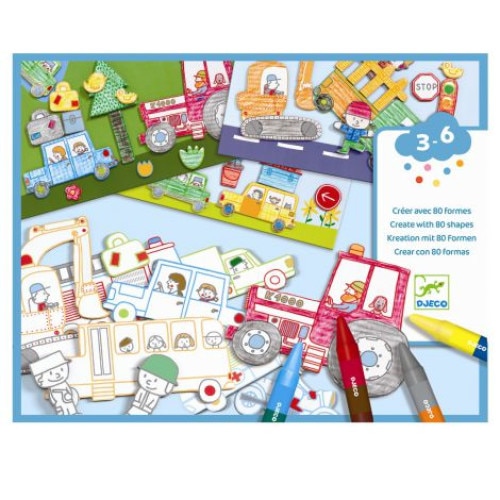 Set creativ de desenat vehicule, 4 planse, Djeco