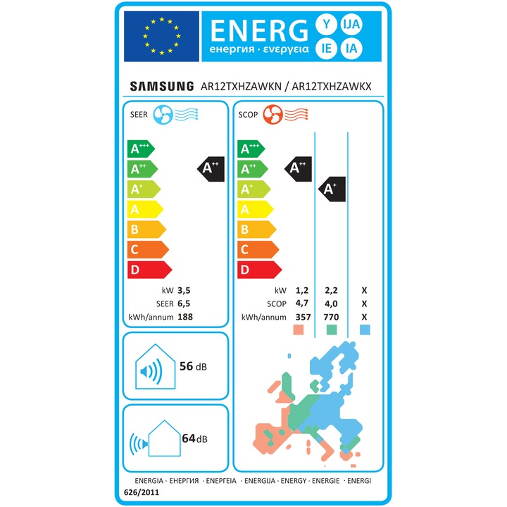 Aparat de aer conditionat Samsung Luzon 12000 BTU, Clasa A++, Fast cooling, Mod Eco, AR12TXHZAWKNEU/AR12TXHZAWKXEU, Alb