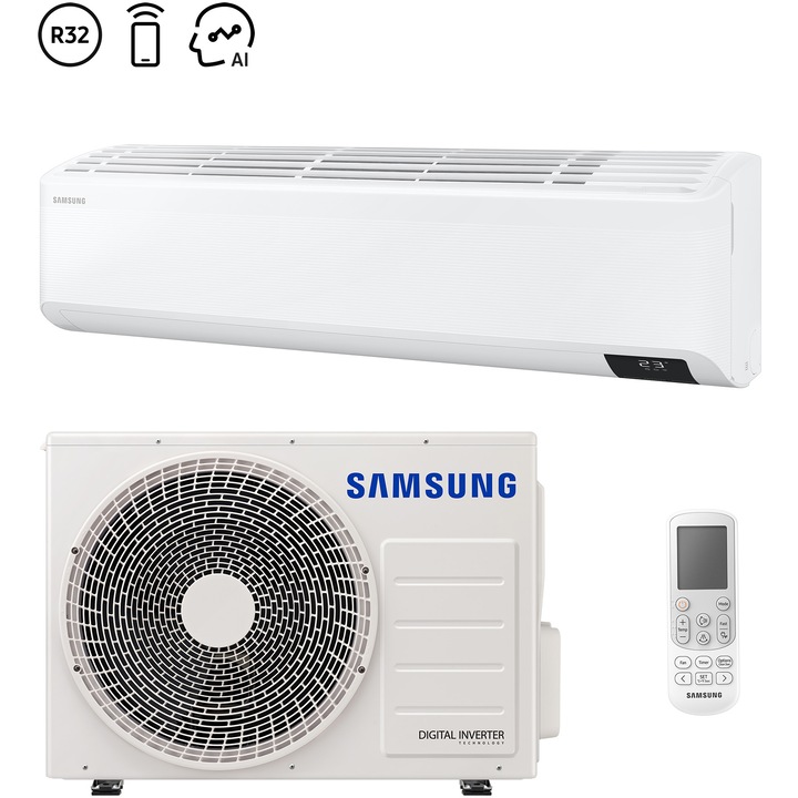 Aparat de aer conditionat Samsung Cebu 18000 BTU Wi-Fi, Clasa A++, AI Auto Comfort, Fast cooling, AR18TXFYAWKNEU/AR18TXFYAWKXEU, alb