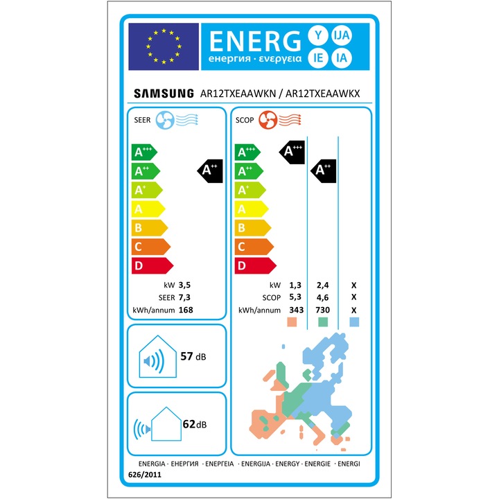 Aparat de aer conditionat Samsung Wind-Free Avant 12000 BTU Wi-Fi, Clasa A++/A++, Filtru Tri-Care, AI Auto Comfort, Fast cooling, AR12TXEAAWKNEU/AR12TXEAAWKXEU, Alb