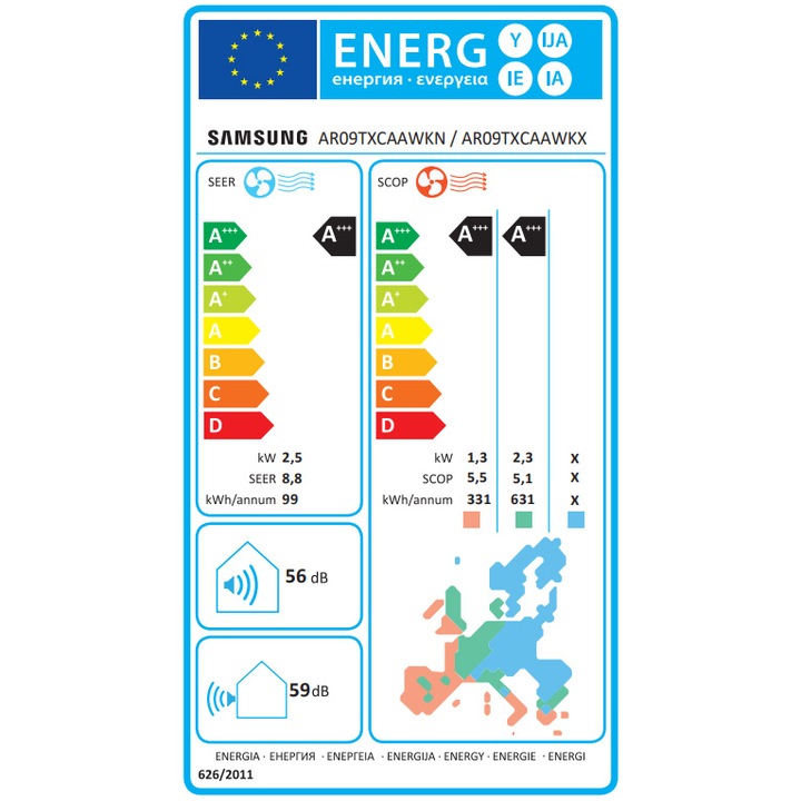 Aparat de aer conditionat Samsung Wind-free Elite 9000 BTU Wi-Fi, Clasa A+++/A+++, MDS, Filtru Tri-Care, AI Auto Comfort, Fast cooling, AR09CXCAAWKNEU/AR09TXCAAWKXEU, Alb