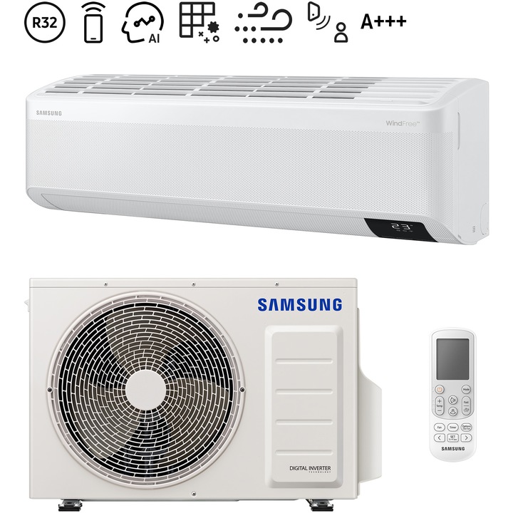 Aparat de aer conditionat Samsung Wind-free Elite 9000 BTU Wi-Fi, Clasa A+++/A+++, MDS, Filtru Tri-Care, AI Auto Comfort, Fast cooling, AR09CXCAAWKNEU/AR09TXCAAWKXEU, Alb