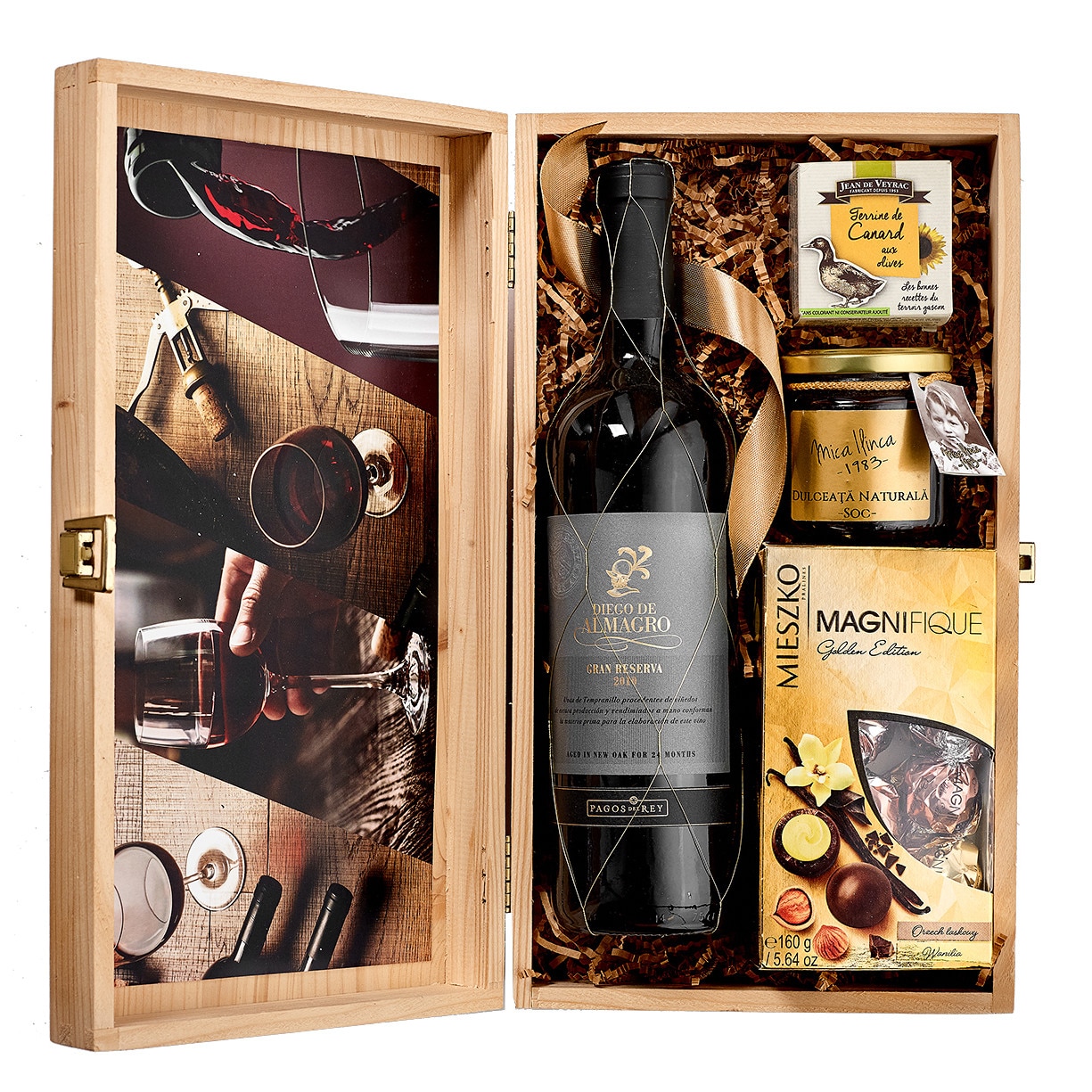 Cufar din lemn Wine Gourmet, cu vin Gran Reserva, praline Magnifique si delicatesse