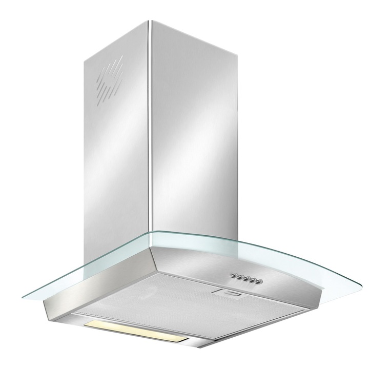 Hota decorativa Pyramis NADORO, sticla transparenta si inox, 380mc/h, 60cm