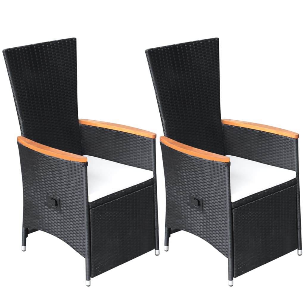 Set 2 scaune de gradina, rabatabile, vidaXL, Ratan, 58 x 62 x 108 cm, Negru
