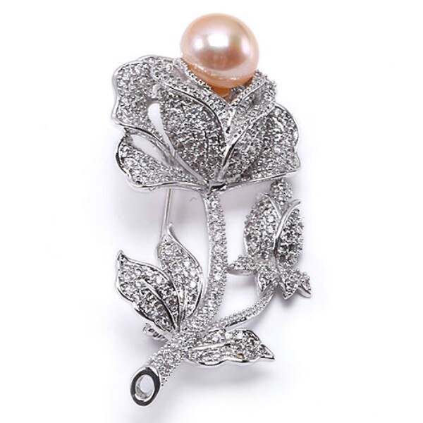 Brosa Pandantiv Trandafir cu Perla Naturala Crem