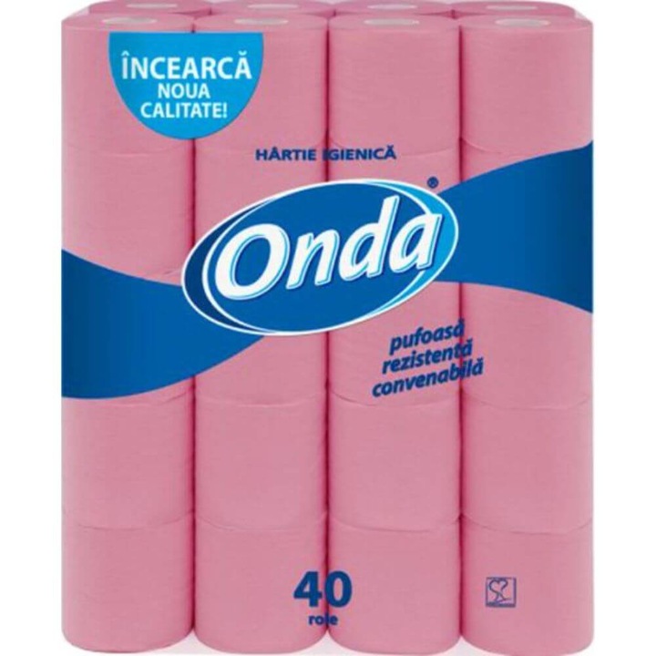 ONDA WC-papír, 2 rétegű, 40 tekercs / doboz, 135 lap / tekercs, 9 cm széles, illatanyagmentes, rózsaszín