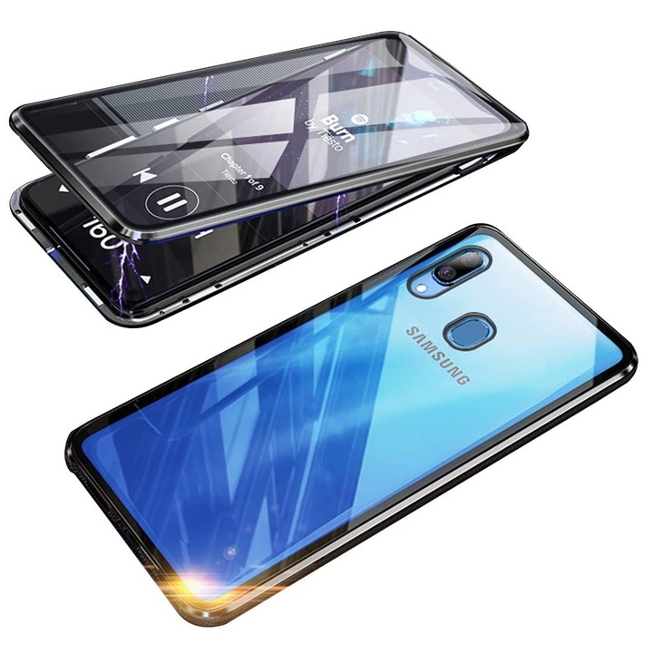 Husa 360 de grade magnetica, brand The Phone Closet, sticla securizata fata - spate, pentru Samsung Galaxy A30, Negru