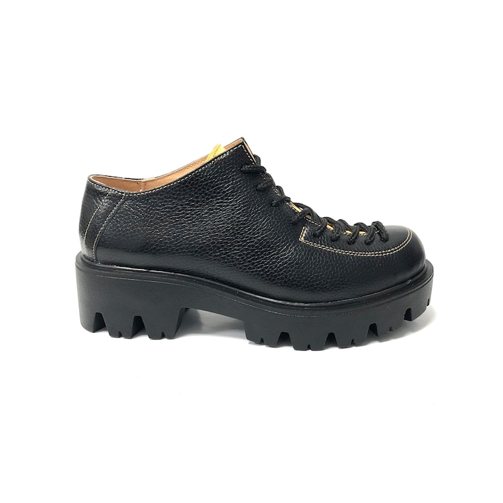 Pantofi dama negri cu talpa inalta si siret pana in varf din piele naturala, Negru